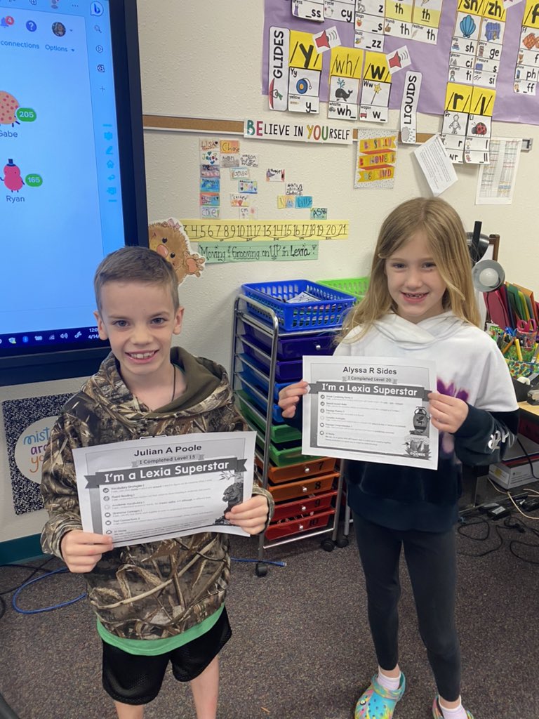 BSAntrobus's tweet photo. A huge shout out to Alyssa &amp; Julian for leveling up in Lexia!! Mrs. A is super proud of your hard work! 😃👍💜 https://t.co/ZJ0fL5FM6l