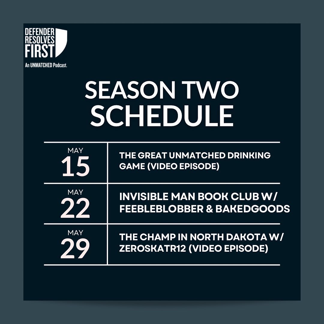 johnkatsanakis's tweet photo. Defender Resolves First: An Unmatched Podcast is returning for a second season, with new weekly episodes premiering at the end of this month. Mike and I have had a lot of fun putting this season together for the Unmatched community and we’re excited to share everything with y’all https://t.co/WmdNRYsAgE
