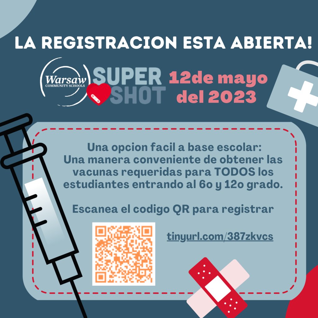 dahoffert's tweet photo. Super Shot registration is now open! This is a convenient way to get required shots for ALL upcoming 6th and 12th grade students on May 12.  

Sign up here or scan the QR code: https://t.co/jTMyEqmPu0 https://t.co/UtDqBsNFiK