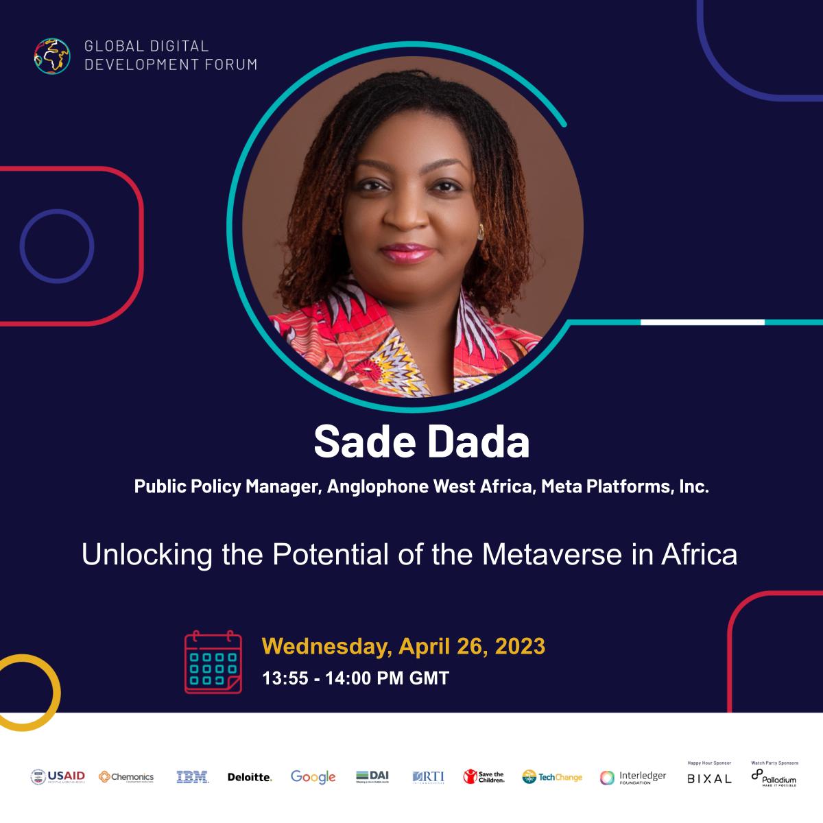SadeDadaEsq's tweet image. I&apos;ll be speaking at this year&apos;s Global Digital Development Forum holding April 26-27. Register to participate virtually or attend an in-person watch party in a city near you. (SSA watch parties in Lagos, Nairobi, and Addis) @TechChange  #GDDF2023
bit.ly/3Ggn9sW
