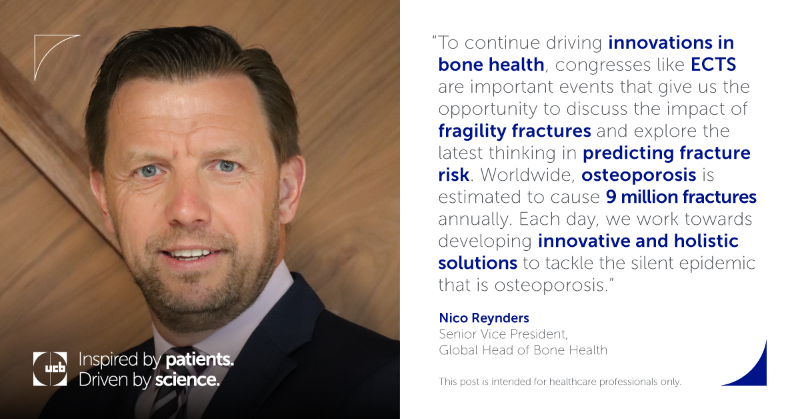 ucb_news's tweet photo. Today marks the first day of #ECTS2023!

Nico Reynders, Senior Vice President and Global Head of Bone Health at UCB shares his thoughts on the importance of predicting #fragilityfractures and #bonehealth research. https://t.co/JDB18wcFqP