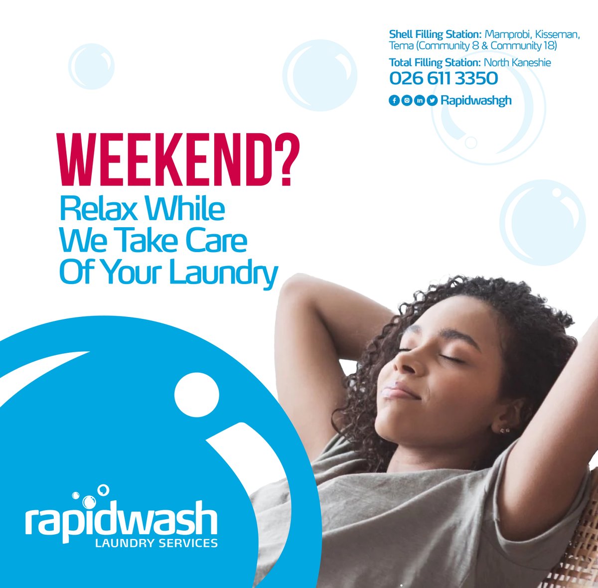 The weekend is HEREEEEEEE!!!!

Guess who's ready to do your laundry.
We are💃💃💃💃💃💃

Bring your clothes no matter the load!

#washmoreworryless #laundryservice #rapidwashtrain #affordable #convenient #ghana #shellfillingstation #laundry #clothes
