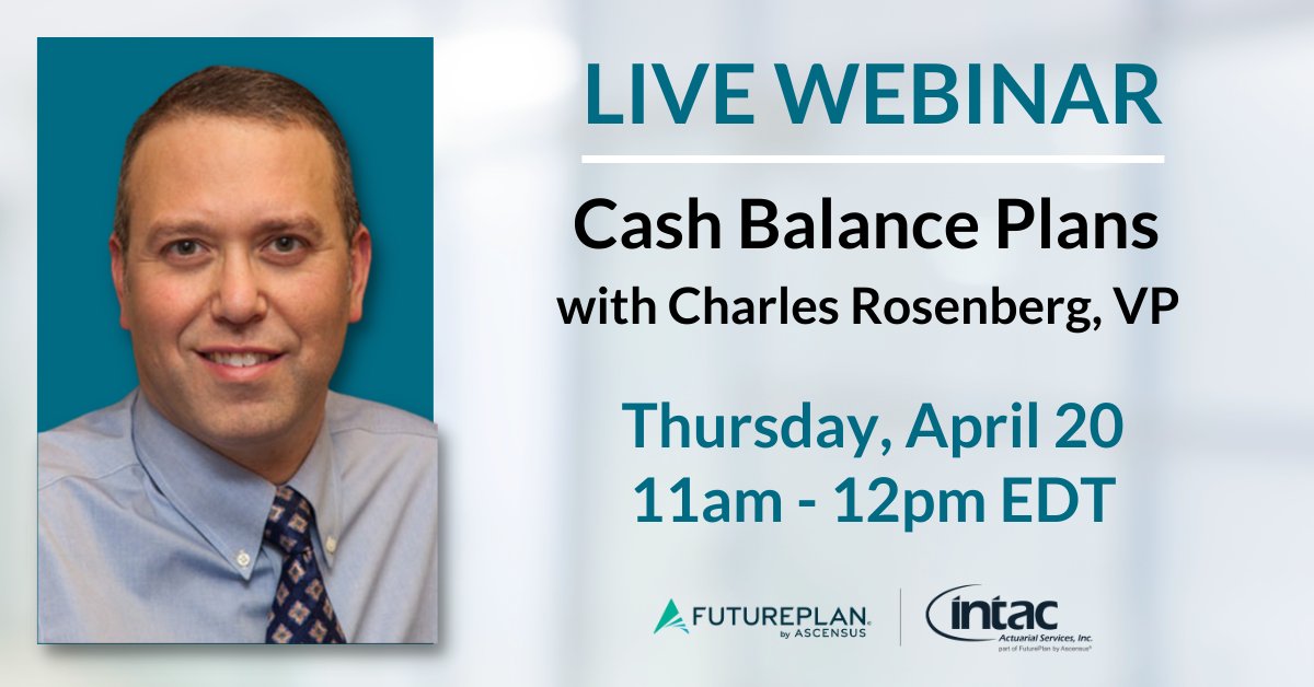 NEXT THURSDAY - Join VP Charles Rosenberg on this webinar about how #cashbalance plans can help you attract, retain & better serve high-net-worth clients & highly profitable businesses & professional practices.

lnkd.in/gD7qY9t7

#webinar #financialadvisors #HNWclients