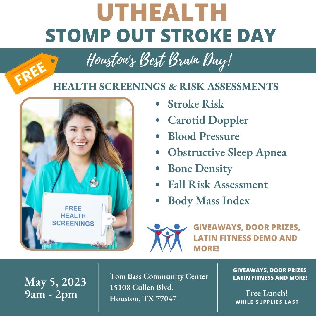 UTHealthStroke's tweet photo. Get ready for Houston's Best Brain Day, our annual #StompOutStroke event is back again! With free health screenings, lunch, give-aways and more, this is a do not miss event for those in the community in need of risk assessments.
Register for FREE at https://t.co/mDkXcuQlYn https://t.co/flFhlGBPUn