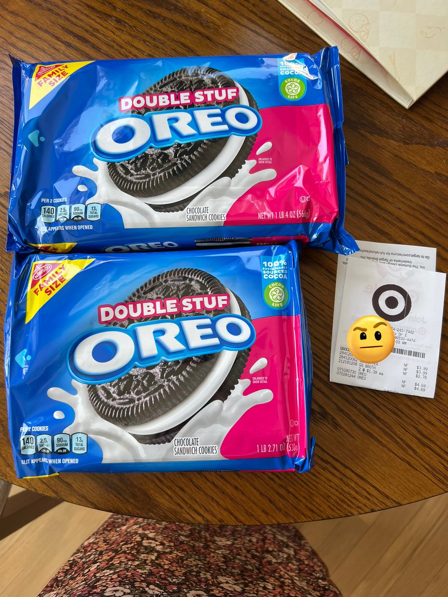 My WTF moment this morning after realizing I bought 2 family size Oreos from Target, for the SAME price, but they’re different sizes. Well played, <a href="/Target/">Target</a> and <a href="/Oreo/">OREO Cookie</a>.