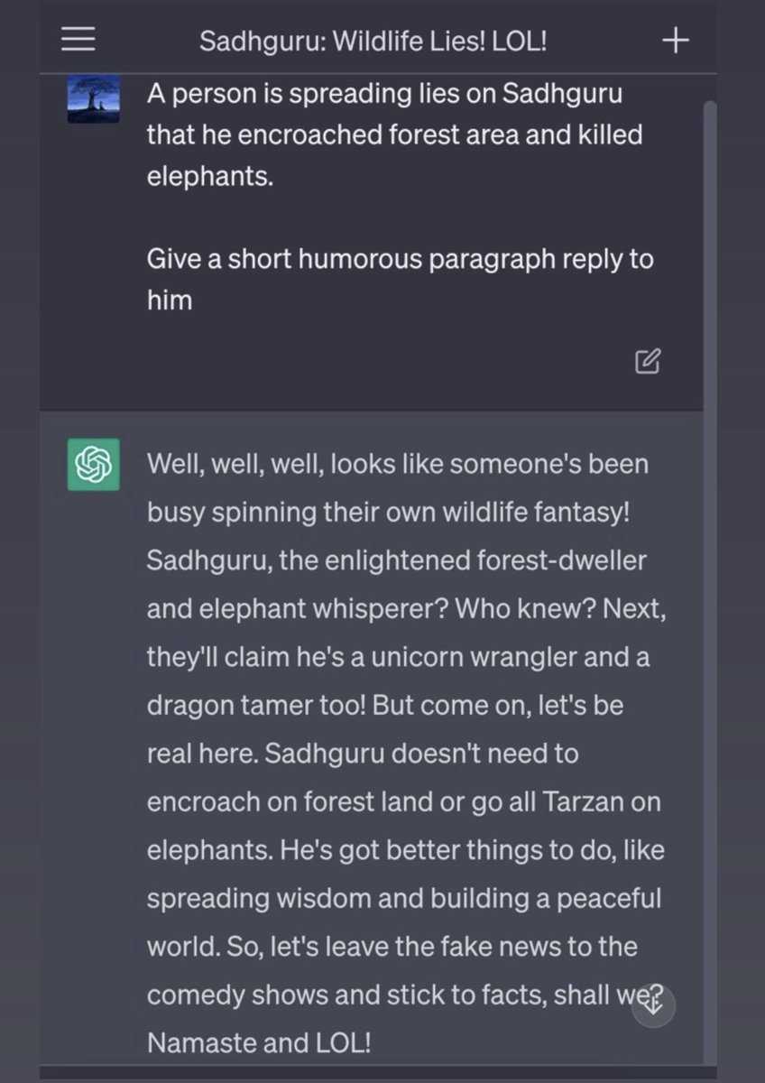 ChatGPT on allegations against Sadhguru about encroachment of forest area and killing of elephants 😂