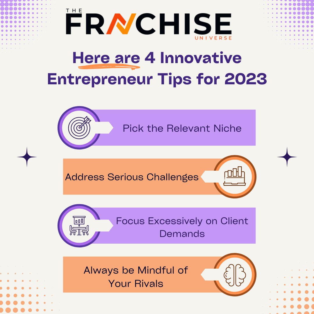 URfranchise's tweet photo. Here are 4 innovative Enterpreneur tips for 2023

 #enterpreneure #enterpreneurelife #enterpreneurequotes #entrepreneurlife #EntrepreneurChallenge https://t.co/NG8NAujReI