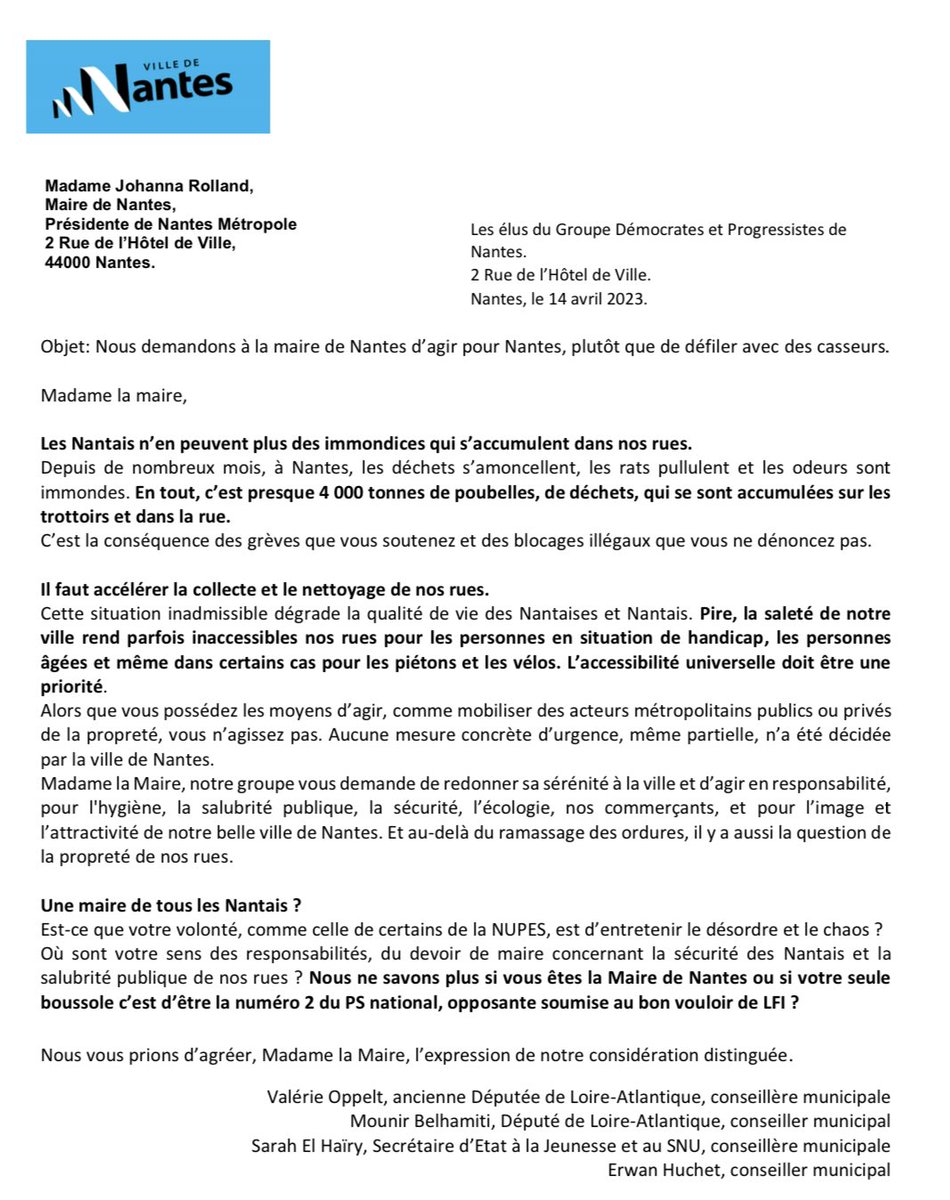 Elus_DP_Nantes's tweet photo. Les déchets s’amoncellent. Les rats pullulent. Les odeurs sont immondes. 

@Johanna_Rolland préfère t-elle son rôle de militante #NUPES plutôt que  celui de maire de #Nantes ? 

Pour l’intérêt des Nantais, nous lui demandons d’accélérer la collecte et le nettoyage de nos rues. ⤵️ https://t.co/8i3IXvTJhq