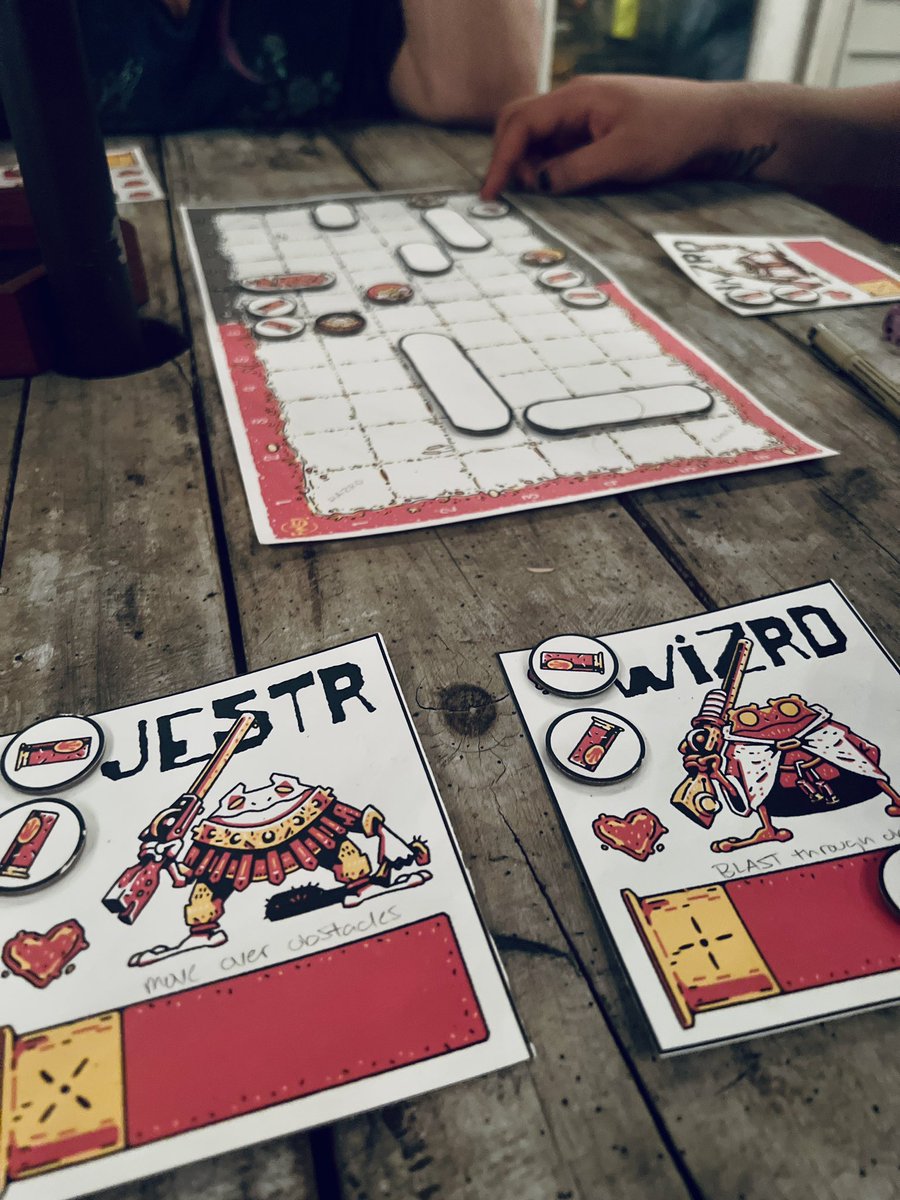 oddgobgrasso's tweet photo. Frogs With Shotguns! drops Monday on my Itch! A print-and-play, frog blasting, competitive strategy game of Ribbits and Bullets. https://t.co/PYaLQNgJGd