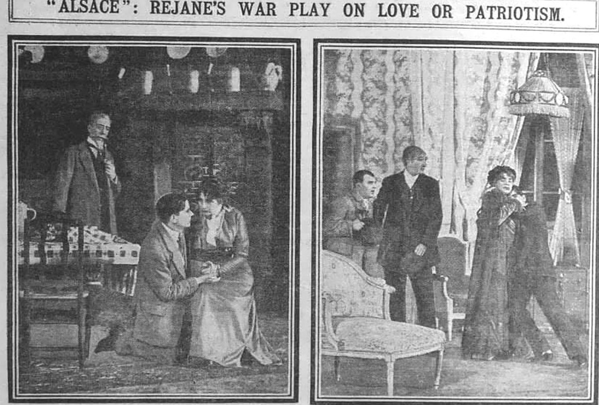 fossroger's tweet photo. #APRIL1915 While French troops make gains in the German-occupied Alsace-Lorraine region at London’s Court Theatre Gabrielle Réjane leads an all-French cast in Gaston Leroux and Lucien Camille’s ‘Alsace’, a war drama of love and patriotic tension between Alsatians and Lorrainers. https://t.co/lI0ryk6mVM