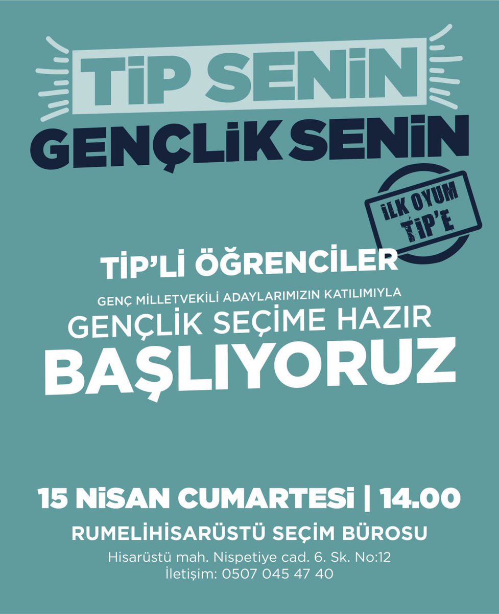 Gençlik seçime hazır, geliyoruz!

Geleceğimizi aydınlatmak için #TİPSenin Gençlik senin!