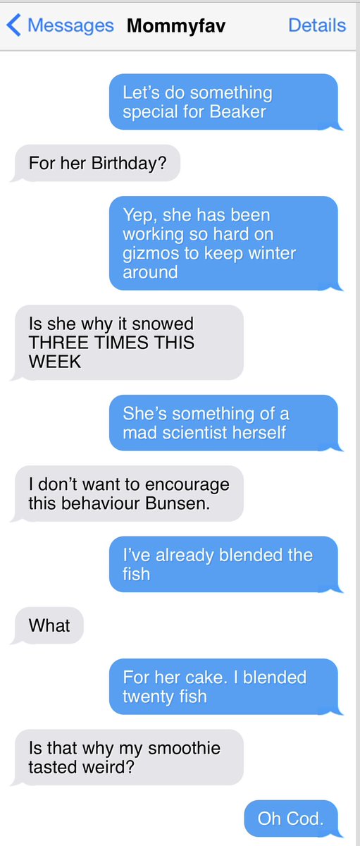 bunsenbernerbmd's tweet photo. Every week my dad saves text messages from me to the family and on Friday he shares them.
It’s Texts From Bunsen!
(Special Beaker Birthday edition!)
#TextsFromBunsen #fridaymorning https://t.co/siMkcik8ZI