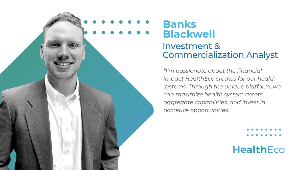 TheHealthEco's tweet photo. Meet our team! Banks is an experienced investment analyst specializing in market research, underwriting &amp; portfolio analysis w/ experience in several healthcare verticals, including telehealth, risk-based modeling, &amp; negotiation. Read more about Banks: https://t.co/su5AbhTt5a https://t.co/1yjCuPmlqD