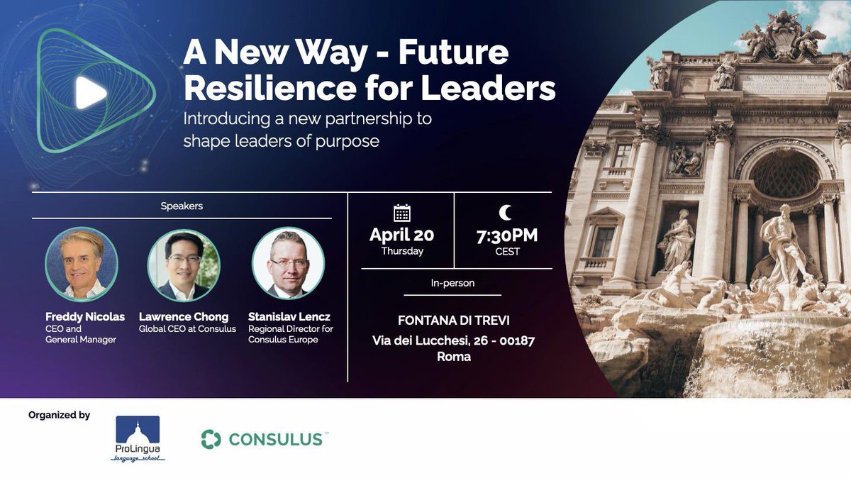 LawrenceChong_'s tweet photo. Announcing that Consulus will come to ROME! Please join us! #consulus #consuluseurope #rome #futureresilience #leadership #personaldevelopment https://t.co/xBJ03jURZt