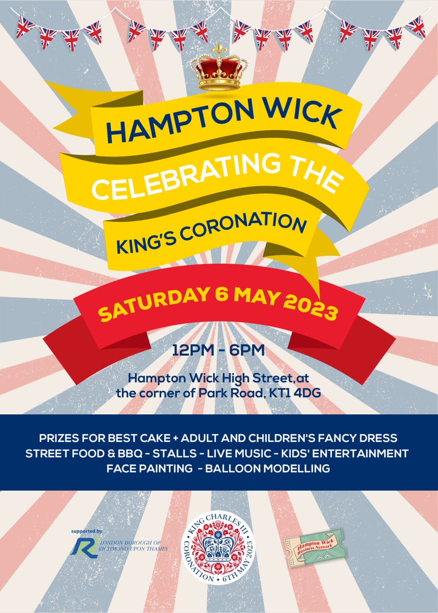 So exciting to be able to announce our third fete in Hampton Wick since becoming a councillor. Bring a cake and/or dress up! #HamptonWickHighSt #HamptonWickBusinessNetwork