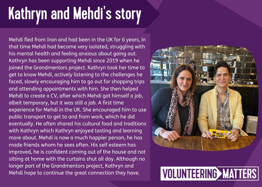 “Being able to talk to Kathryn about my thoughts and feelings and knowing that she genuinely cares made a world of difference”~ Mehdi (Mentee on the Grandmentors project) Read their story below ⬇️⬇️⬇️