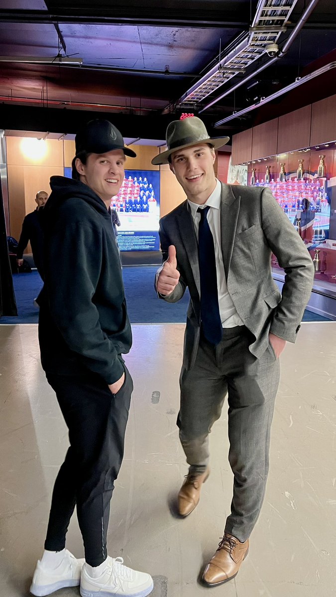 zedmat's tweet image. Juraj Slafkovský with 
Peter Repčík at the Centre Bell