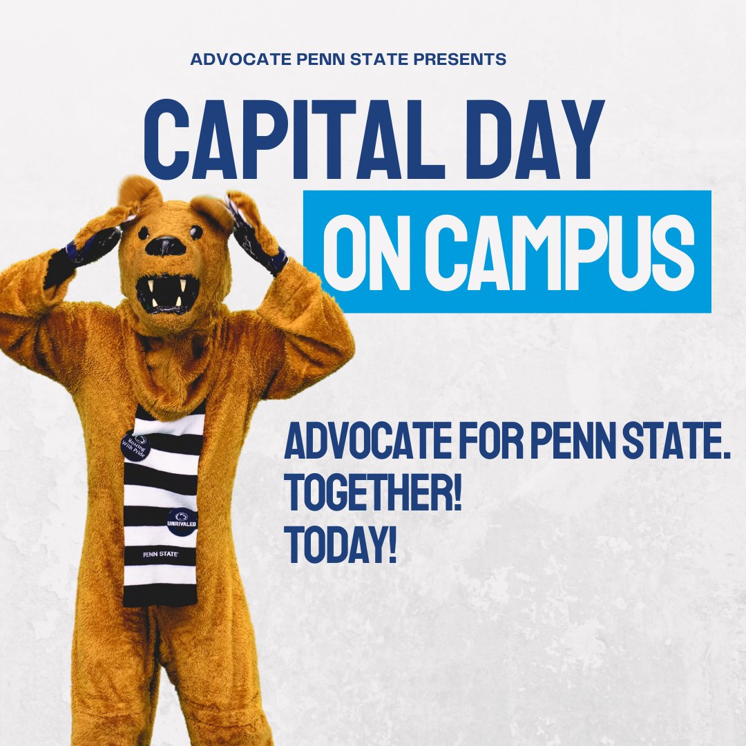 Capital Day at Penn State Beaver is Monday!
We are advocating for fairer funding from the state for Penn State and our students.
Stop by our Capital Day table, co-hosted by SGA, during the BeaverFest Carnival to learn how you can become an advocate. #AdvocatePennState