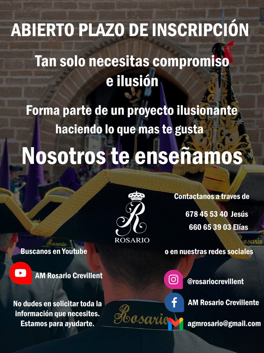 AM_RosarioCrevi's tweet photo. ABIERTO EL PLAZO DE INSCRIPCIÓN!!
Empezamos el nuevo curso y abrimos el plazo de inscripción  para nuevos componentes.

#rosariodecrevillent #quesueneelrosario #amosario #yosoydelrosario https://t.co/a7qpXgviBH