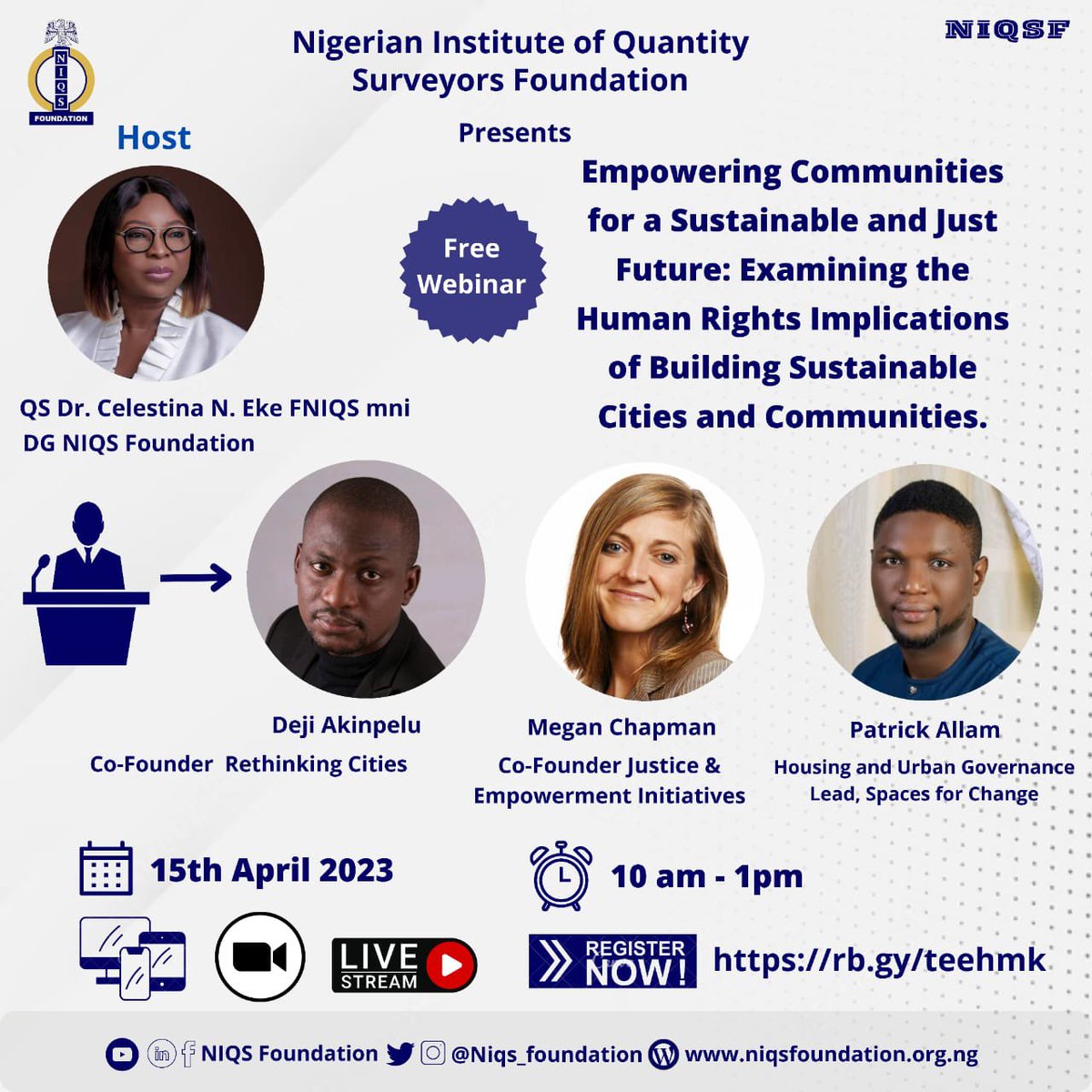 RethinkingCI's tweet photo. Join us tomorrow at NIQSF for an event on "Empowering Communities for a Sustainable and Just Future".
Our co-founder, Deji Akinpelu of Rethinking Cities, will speak among others. Let's work towards a brighter future! Register now! 🌍🌟
#NIQSFoundation #RethinkingCities https://t.co/UUqTBkLzeG