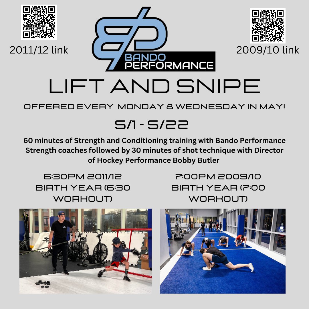 BandoWorcester's tweet photo. Interested in our brand new Synthetic Ice Packages? We will be offering workout and shooting packages all throughout the month of May. Scan the QR code to sign up before its too late!
#BandoPerformance #HockeyTraining https://t.co/DVUkO58KtY