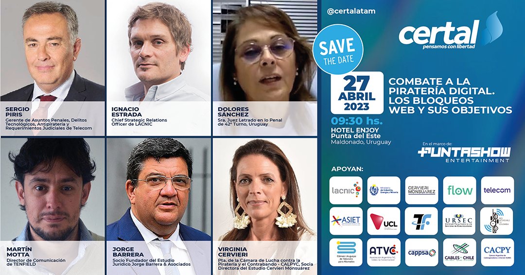 CERTAL (@certalatam) on Twitter photo Los intentos por regular las transmisiones ilegales, y la búsqueda de soluciones a la piratería de contenidos y la ciberseguridad están en la mesa de diálogo de diferentes actores de la industria audiovisual el próximo 27 de abril en <a href="/EnjoyPde/">Enjoy Punta Del Este</a>
+info: grupoisos.com/punta-show/ Los intentos por regular las transmisiones ilegales, y la búsqueda de soluciones a la piratería de contenidos y la ciberseguridad están en la mesa de diálogo de diferentes actores de la industria audiovisual el próximo 27 de abril en <a href="/EnjoyPde/">Enjoy Punta Del Este</a>
+info: grupoisos.com/punta-show/