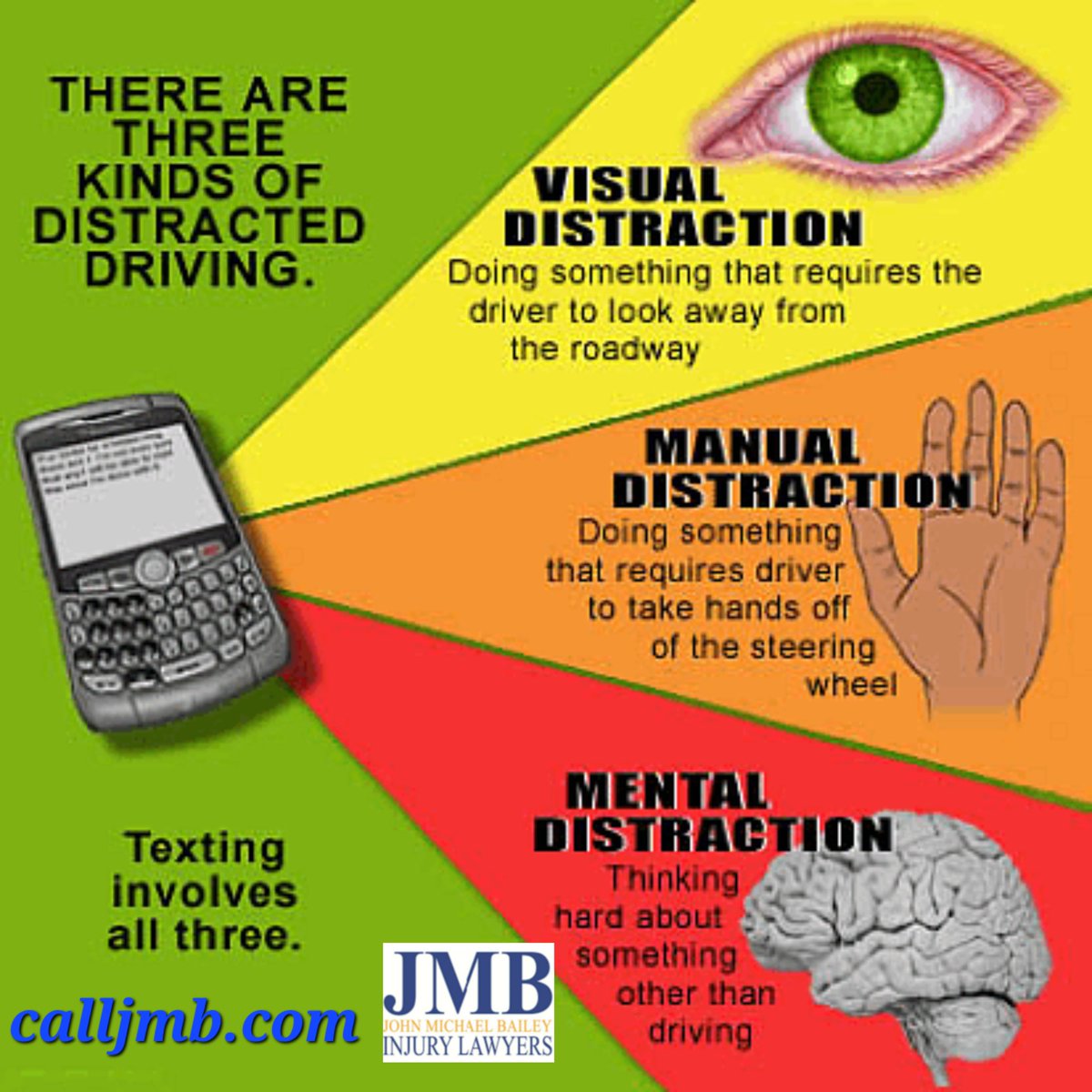 April is National Distracted Driving Awareness Month, and the team John Michael Bailey Injury Lawyers wants to raise awareness about this increasing problem on our Tennessee & Mississippi roads & highways.
#DistractedDrivingAwareness #JMBInjuryLawyers #CallMeNow #WeFight