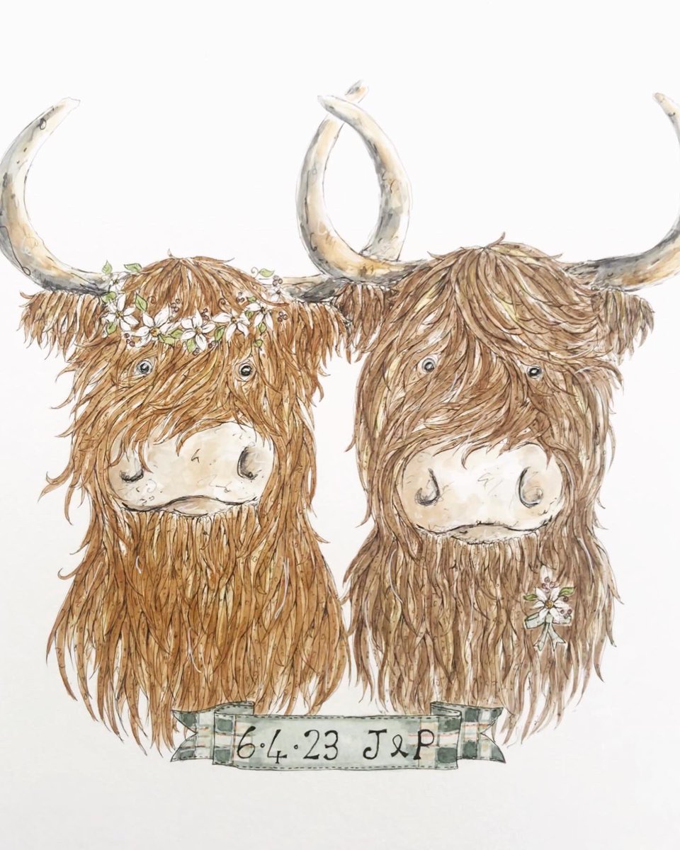 danieljac175's tweet photo. I'm so pleased I am able to share this commission. It's a wedding gift, complete with the bride and groom as Highland Cows! 🐮🐮♥️#highlandcow #cow #illustrator #home #weddinggift #derbyshireart #derbyshireartizan #derbyshireopenarts2023 #hayfield #highpeak https://t.co/RIi7xI4mGr