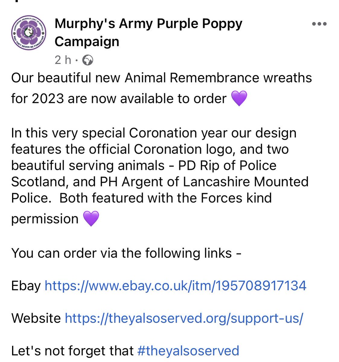 Murphy's Army Purple Poppy Campaign tweet media