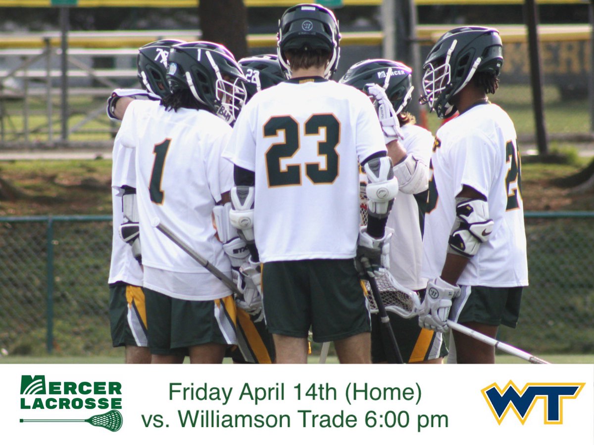 Game Day: Mercer vs. Williamson Trade

🗓: Fri April 14th
🆚: <a href="/WilliamsonTrade/">Williamson Trade</a> 
⏰: 6:00 pm
📍: West Windsor, NJ
💻: bit.ly/MercerMLaxVideo

@mcccathletics @mercercollege #MercerMLax #MovingYouForward #MercerMade #RollVikes #PositiveVibesOnly #GameDay