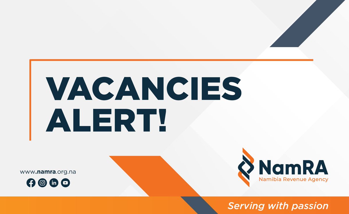 NamRA_org_na's tweet photo. 🚨WE ARE HIRING |

- 1x Specialist: Safety, Health, Environment Quality – D2
- 2x Senior Safety, Health, Environment Quality Officer – C4
- 2x Senior Legal Officer - D2
- 144x Customs &amp; Excise Officer – C2 https://t.co/Ki4N4mrajS