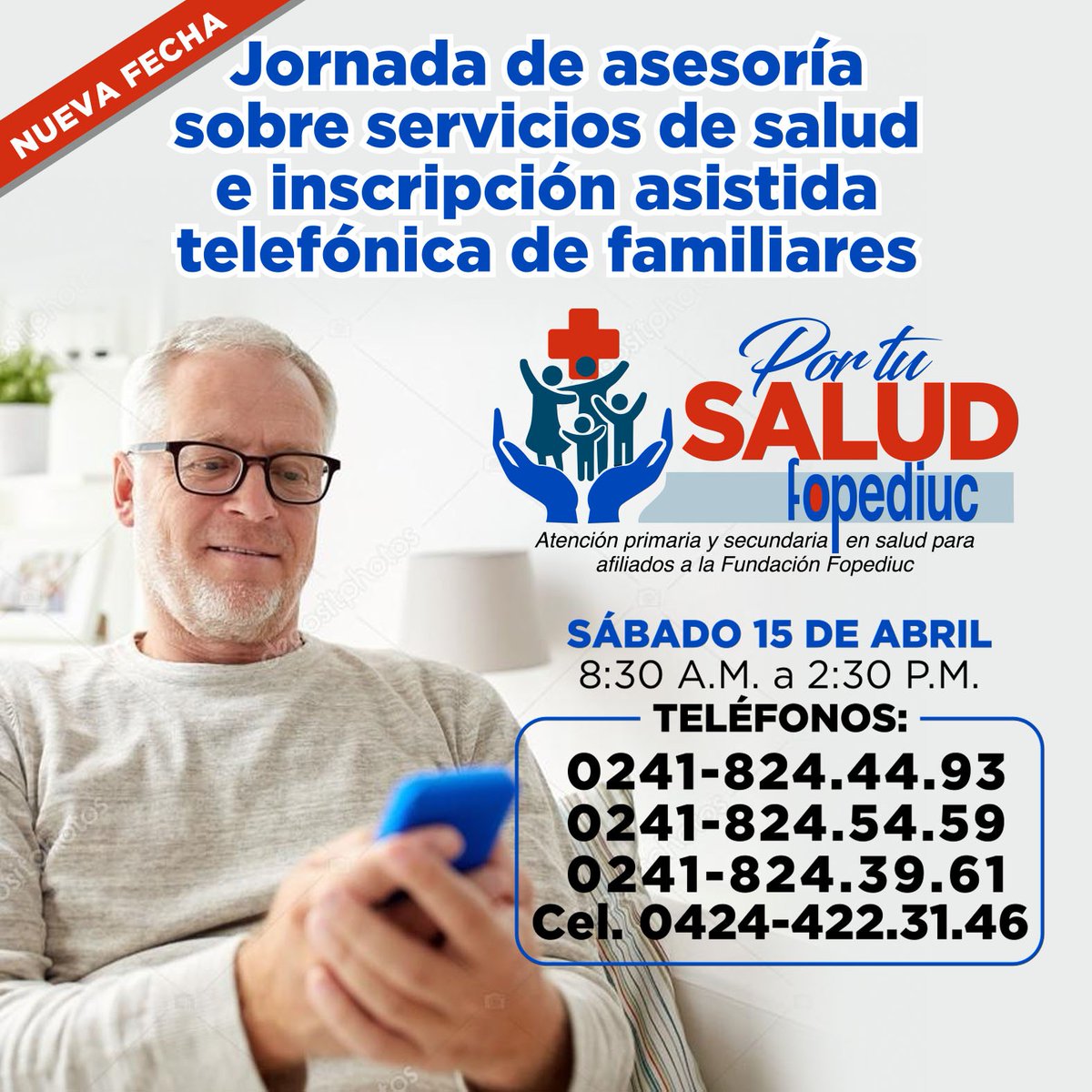 fopediuc's tweet photo. https://t.co/Jk49PpCaWz 

Este sábado 15 abril realizaremos jornada de información y asistencia telefónica para la inscripción de familiares de docentes de @UCarabobo en Por Tu Salud:  (0241) 8244493, 8245459, 8243961 y 0424-422.3146 de 8:30 am a 2:30 pm https://t.co/24ThAy4Qra