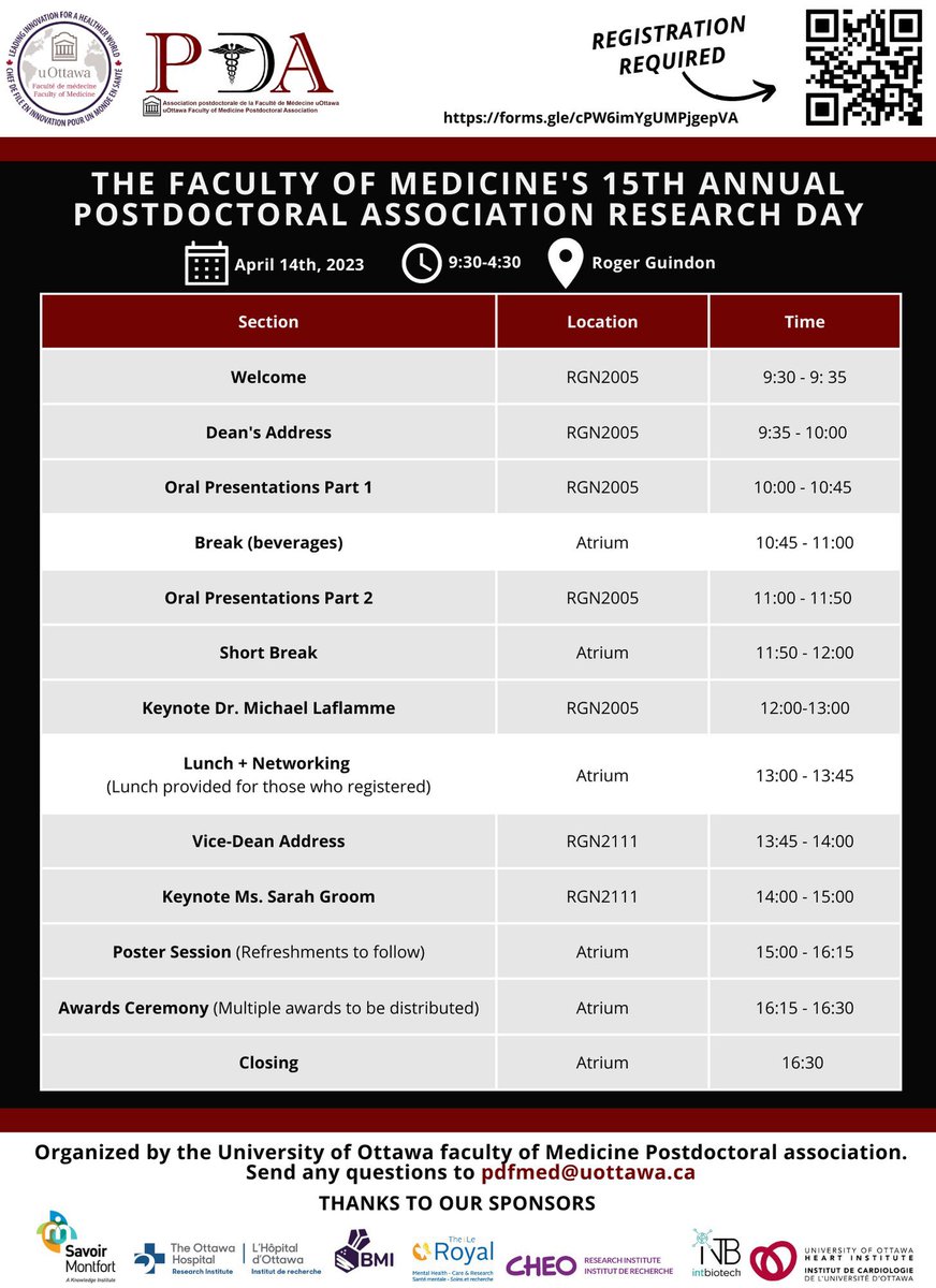 UOttawa Faculty of Medicine Postdoc Association (@uottawapda) on Twitter photo Schedule for the day ! Join us at RGN 🧪🧫🧠 Schedule for the day ! Join us at RGN 🧪🧫🧠