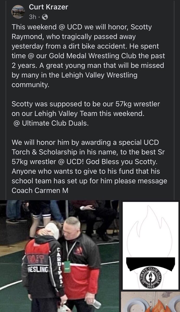 Very saddened to hear about that sudden passing of Scotty Raymond. Scotty broke through at regionals this year as a junior placing third and became a PA state qualifier. He was loved by teammates and coaches and will be honored at this weekend’s Ultimate Club Duals, RIP Scotty