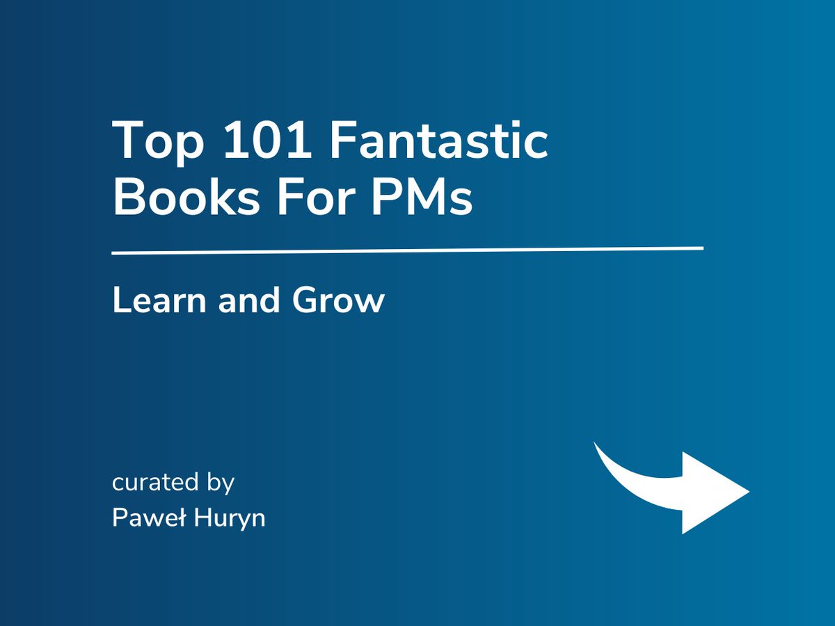 PawelHuryn's tweet image. Top 101 fantastic books for PMs (learn &amp;amp; grow):

1. Product Discovery (10)
2. Leadership (10)
3. Learn PM from the best (9)
4. Product Marketing (10)
5. Startups (12)
6. Design (10)
7. Agile and Scrum (10)
8. Strategy (10)
9. Analytics and Growth (10)
10. Other Categories (10)🧵