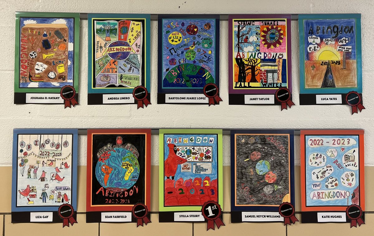 Congratulations to this year’s Yearbook Cover Winners!! 🎉 First place is the front cover and the 9 runner-ups share the back cover. The 5th grade did an amazing job! @AbingdonElem <a href="/AbingdonGIFT/">Abingdon APS</a> <a href="/APSArts/">APS Arts Education</a> <a href="/MsKerryAbbott/">Kerry Abbott</a>