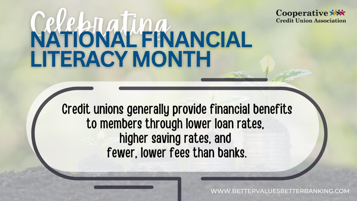 As #NationalFinancialLiteracyMonth continues, we have to share the #credituniondifference. Credit unions members benefit from lower #loan rates and higher savings #rates. And #creditunions belong to a network of 30,000 surcharge-free #ATMs across the U.S.

#peoplehelpingpeople