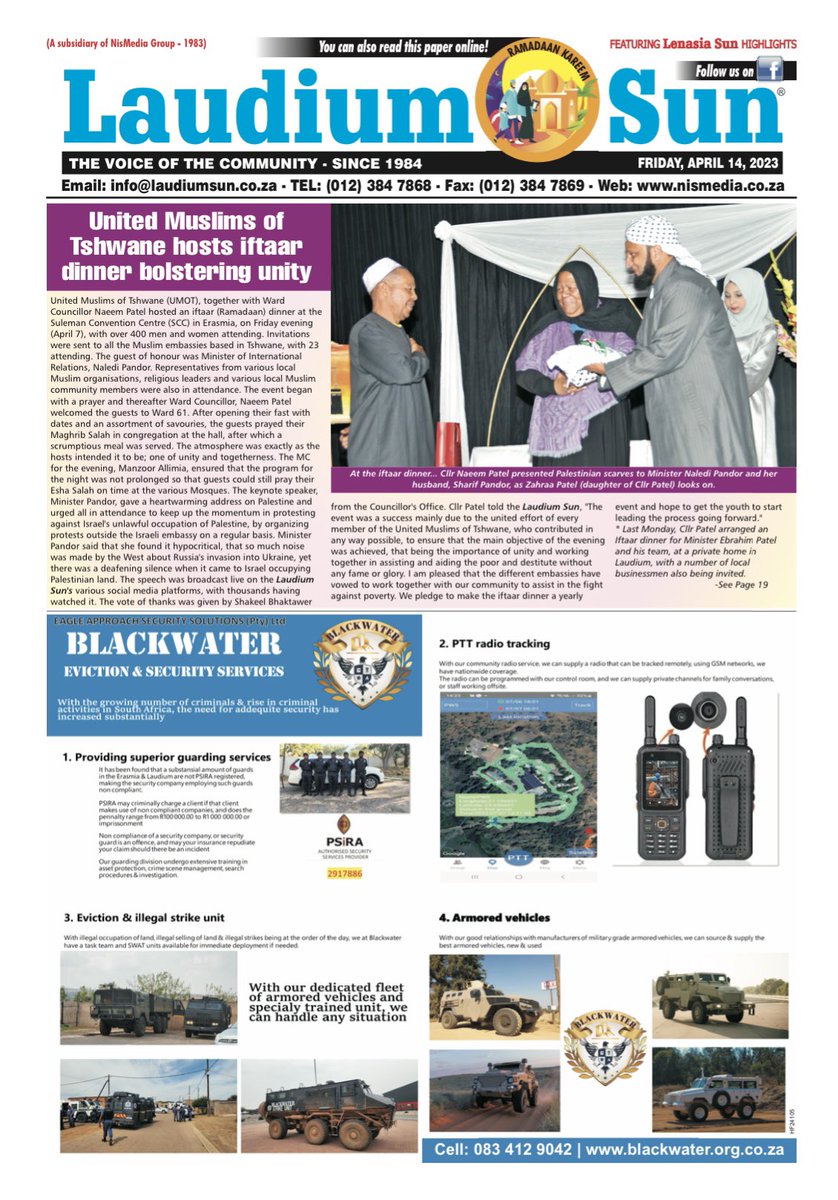 Read the Laudium Sun Online, in this Friday's issue;
nismedia.co.za/laudium-sun-ap…

#laudium #laudiumsun #laudiumnews #laudiumsunonline #lenasia #lenasiasun #nismediagroup #erasmia #claudius #centurion #eldoraigne #eldoglen #raslouw