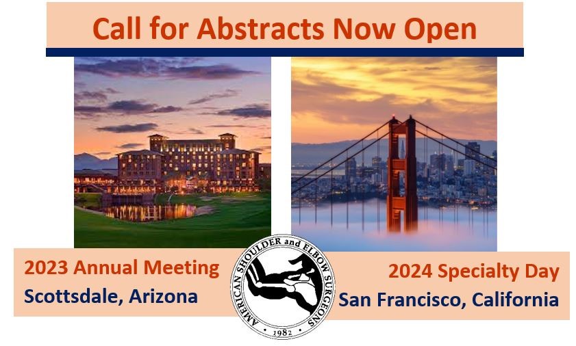 ASESmembers's tweet photo. Only a couple more weeks to submit your abstracts for the 2023 Annual Meeting and the ASES/AOSSM 2024 Specialty Day! Corresponding Member submissions selected for presentation at the 2023 Annual Meeting will be eligible for the new Hawkins Award.
#ASES2023 #OrthoTwitter https://t.co/8mRCw7ZDRR