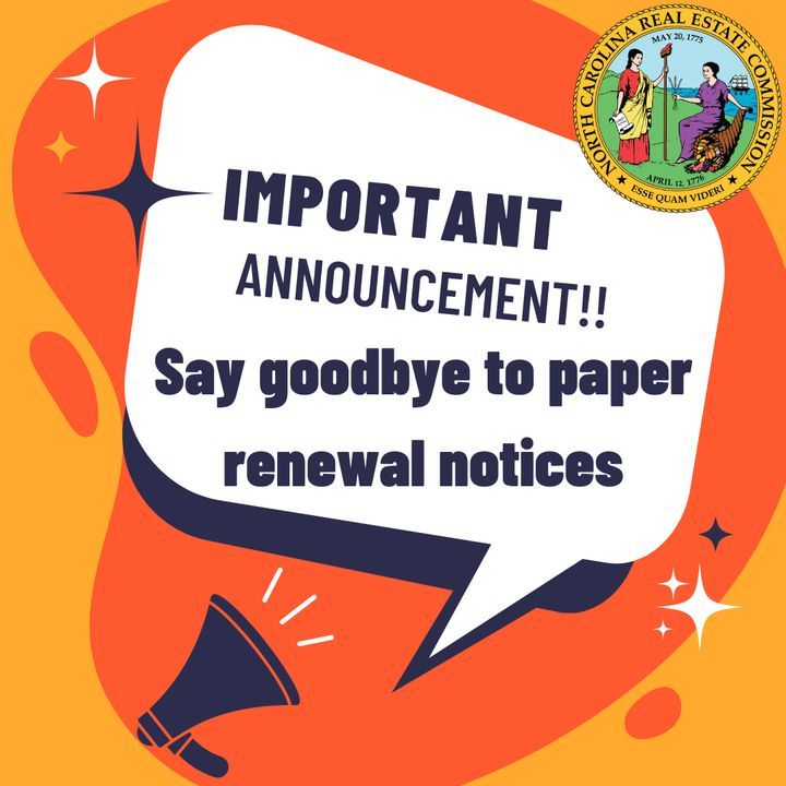This year, NCREC will send renewal notices via email, not by USPS mail.  Please login on the Commission’s website and make sure your email address is correct for electronic renewal reminders. bit.ly/3MwUgwD