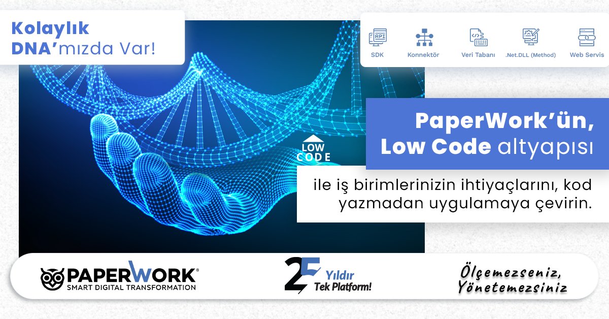 paperworkbpmtr's tweet photo. PaperWork'ün, Low Code altyapısı ile iş birimlerinizin ihtiyaçlarını, kod yazmadan uygulamaya çevirin.
https://t.co/UJkEw7EJVr
#dijitaldönüşüm #işakışı #LOWCODE #tekplatform #SAP #PaperWork #yapayzeka https://t.co/rbDWihKWKG