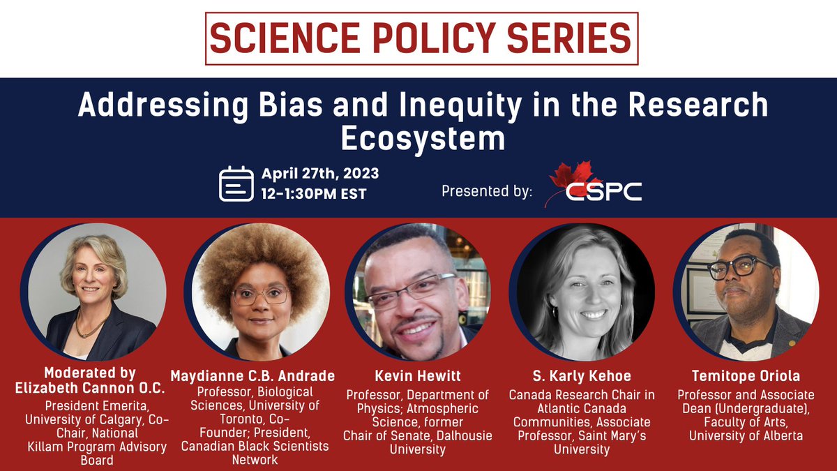 "Addressing Bias and Inequity in the Research Ecosystem"

🗓️ April 27th, 2023
⏰ 12 - 1:30PM EST

Don't miss this exciting event! Register now to save your spot: sciencepolicy.ca/event/addressi…

#Science Policy