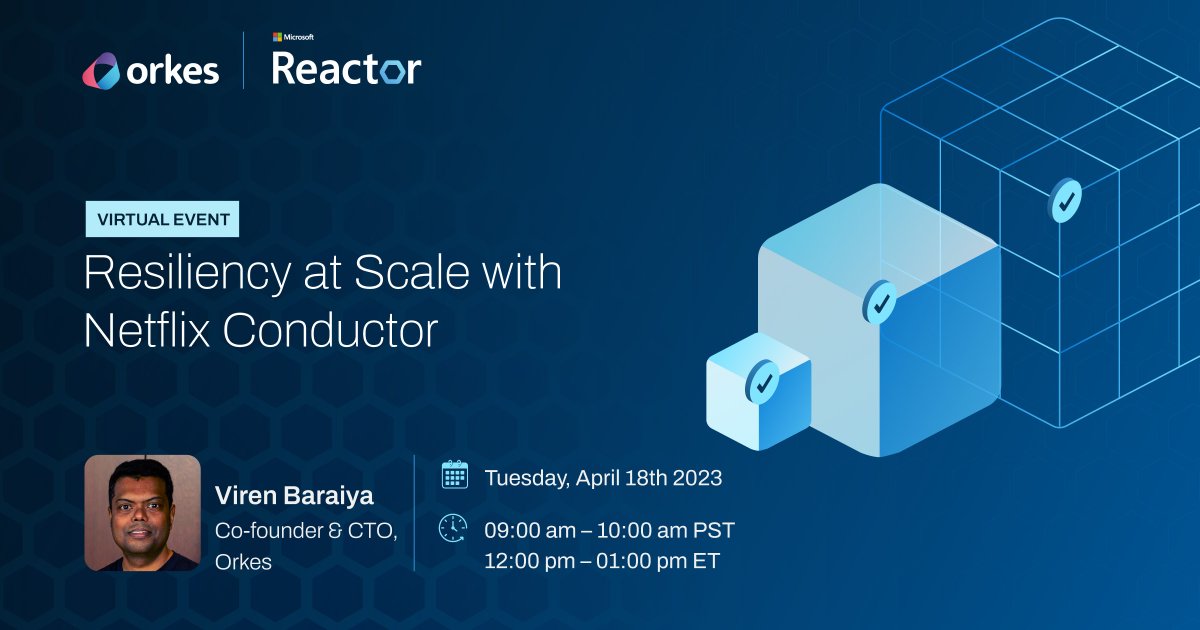 orkesio's tweet photo. Master Resiliency at Scale with Netflix Conductor! Join Orkes' CTO &amp; Co-founder, @virenbaraiya , for a comprehensive overview at @Microsoft Reactor  on April 18, 2023.

Register now! - https://t.co/bptgZkcKYO

#Orchestration #netflixconductor #orkes #MicrosoftReactor https://t.co/eqSUebfFqm