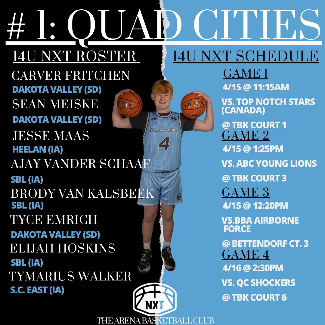 Siouxlandbball's tweet photo. Sioux City➡️Quad Cities
Week 1
Rosters/Schedules ⬇️
Boys are ready to compete.
#FORSIOUXLAND https://t.co/Ef5z3VTt3K