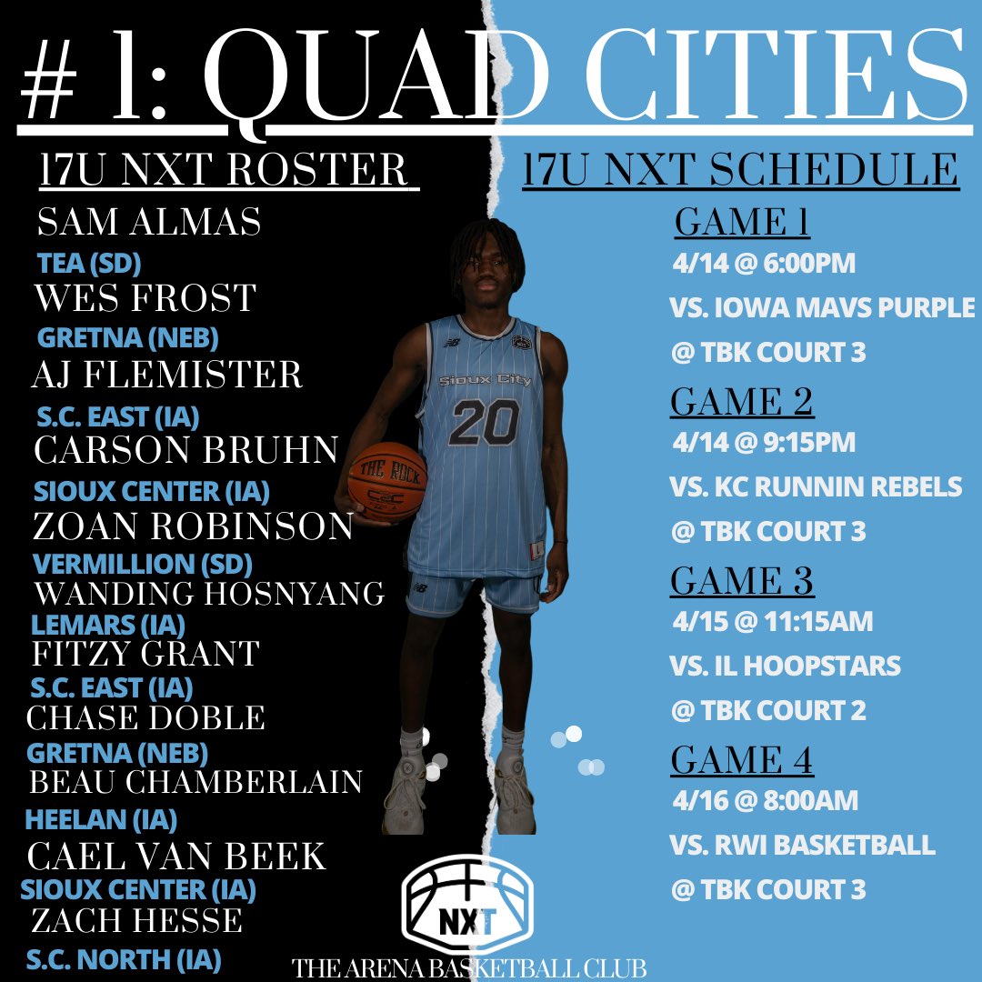 Siouxlandbball's tweet photo. Sioux City➡️Quad Cities
Week 1
Rosters/Schedules ⬇️
Boys are ready to compete.
#FORSIOUXLAND https://t.co/Ef5z3VTt3K
