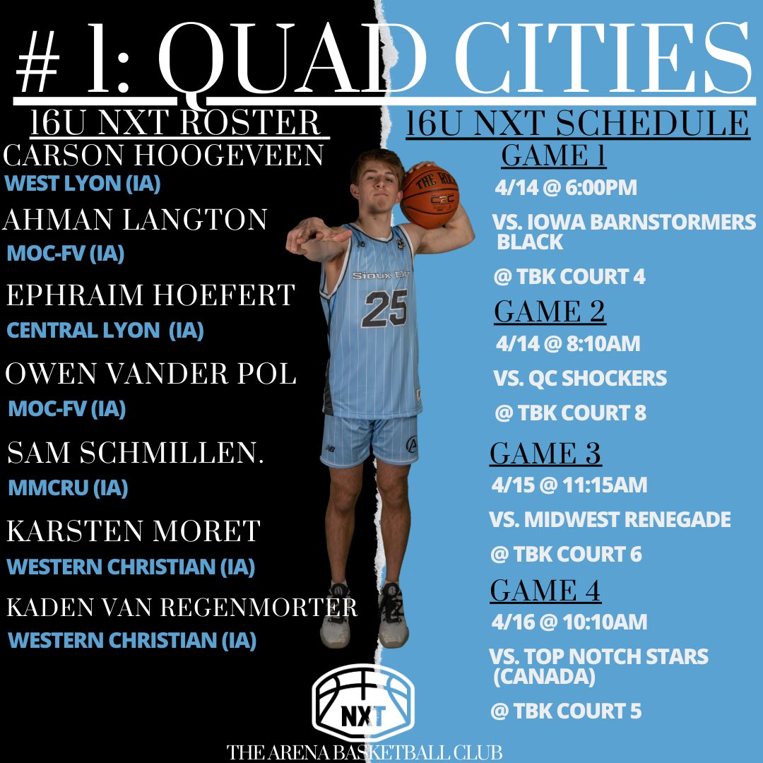 Siouxlandbball's tweet photo. Sioux City➡️Quad Cities
Week 1
Rosters/Schedules ⬇️
Boys are ready to compete.
#FORSIOUXLAND https://t.co/Ef5z3VTt3K