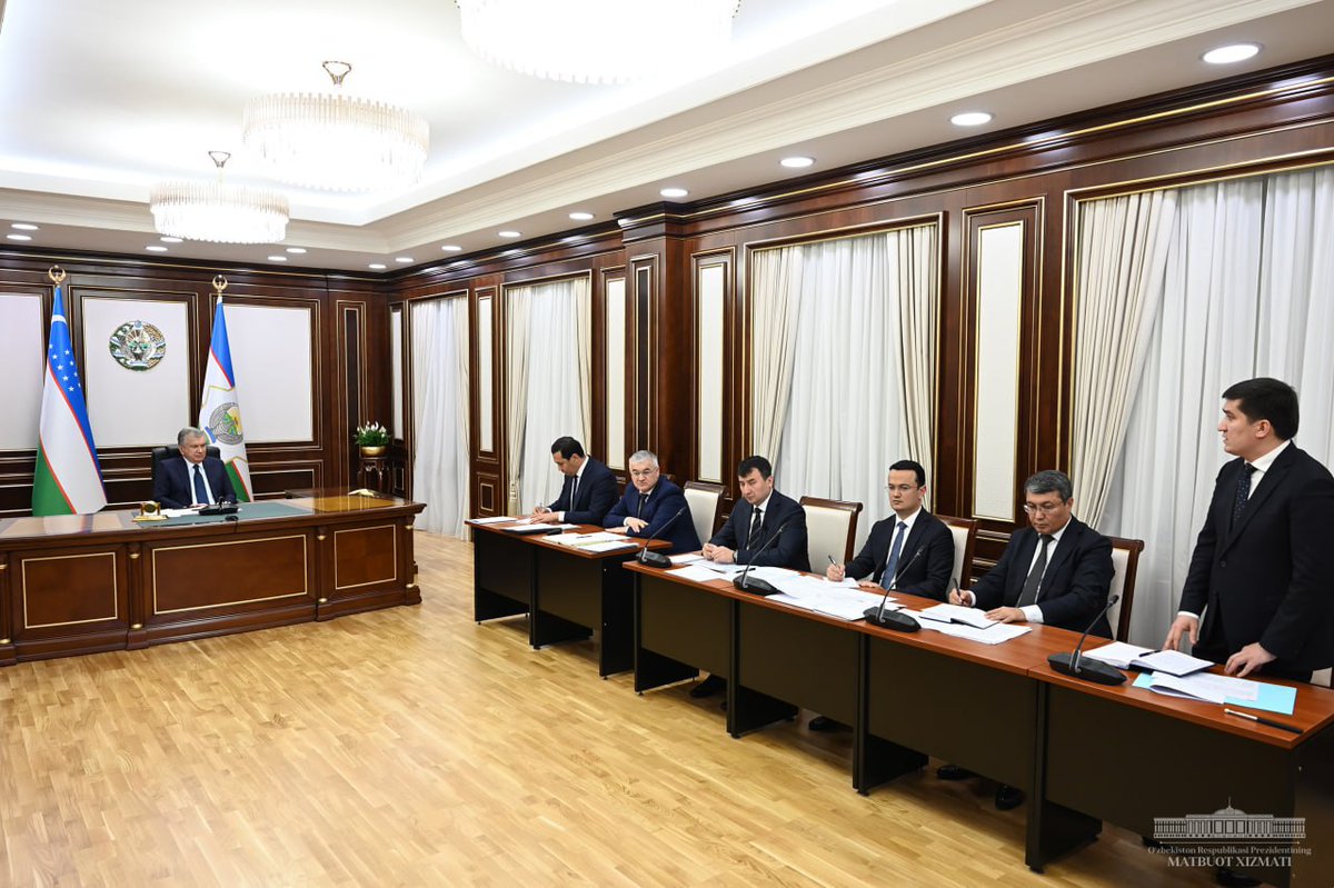 president_uz's tweet photo. President Shavkat #Mirziyoyev got acquainted with the presentation on the progress and prospects of the @wto accession process.

#presentation #foreign_trade #WTO https://t.co/AxCH9gmZk7