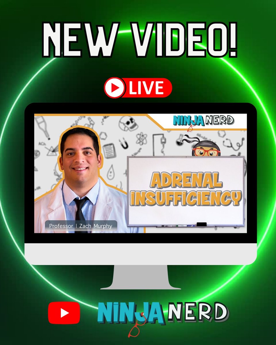 NinjaNerdSci's tweet photo. Itโs finally Friday and are you feeling adrenal-fatigued? Zachโs new video on adrenal insufficiency will give you the energy you need be a medical rockstar! โก๏ธ๐ง Head to our YouTube channel! #NinjaNerdScience #AdrenalInsufficiency https://t.co/jNpADeMsgo