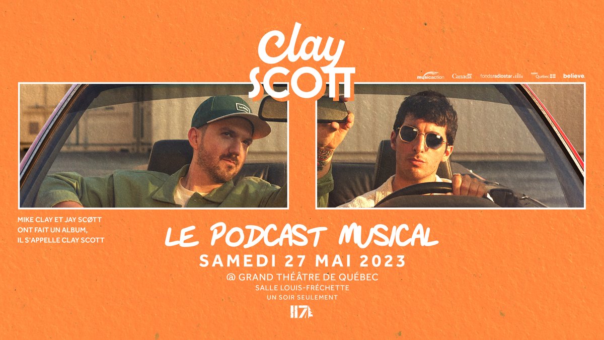 📣 Mise en vente

🔷 Clay Scott / 27 mai 2023
Le duo Clay Scott, composé de Mike Clay et Jay Scøtt, vous convie à une soirée unique qui vous fera vivre à la fois un lancement d’album et un podcast musical en direct! 

🎫 ow.ly/31m750NHfUQ