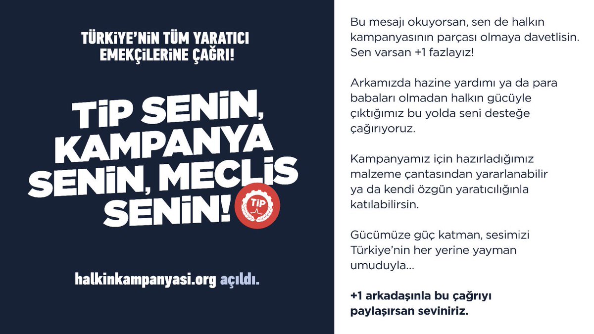 Sen varsan +1 fazlayız, bir arkadaşınla bu çağrıyı paylaşırsan +1 daha!

#HalkınKampanyası 
➡️halkinkampanyasi.org